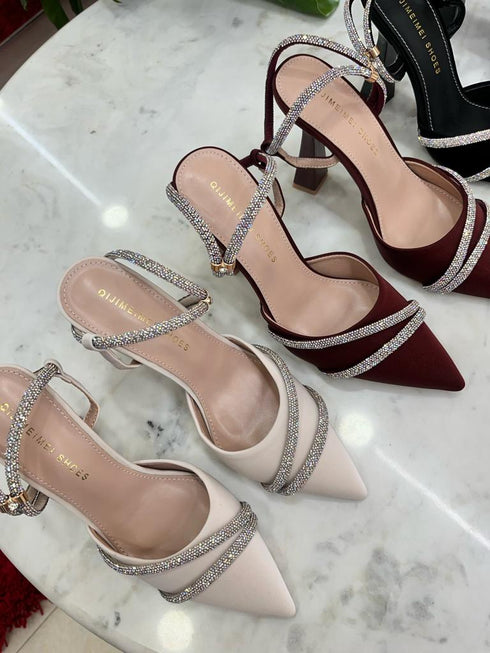 Rhinestone Embedded Bridal Pointy Heels
